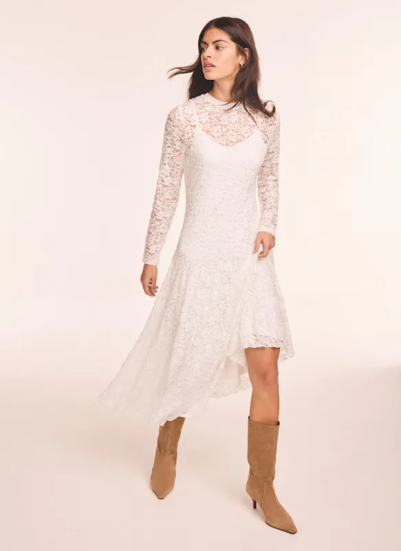 Cream Lace Full Asymmetric Midi Dress sold by Mint Velvet