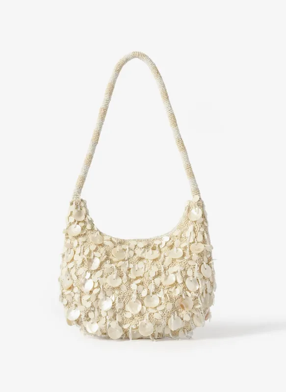 Cleo Cream Pearl Detail Shoulder Bag made by Mint Velvet