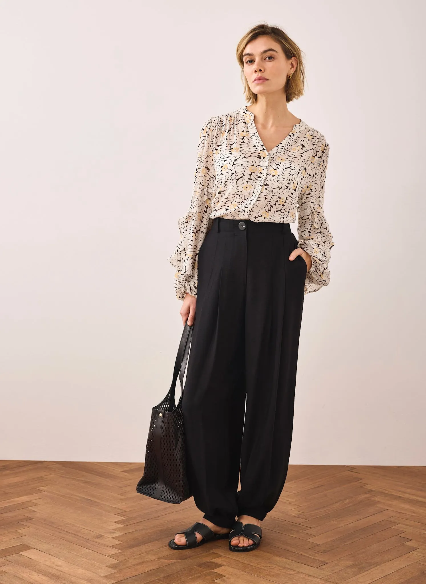 Black Floral Print Ruffle Blouse sold by Mint Velvet product image thumbnail 5