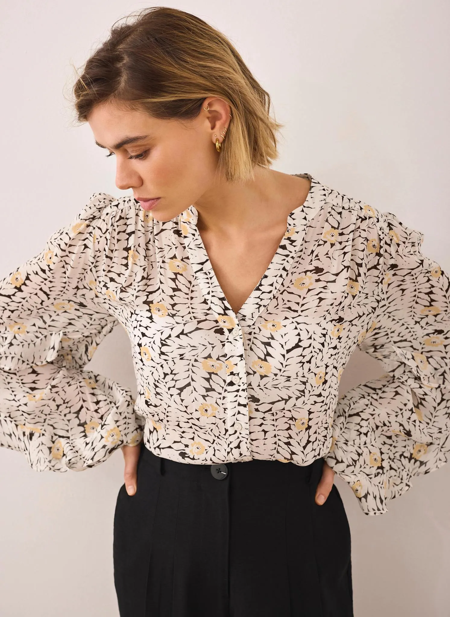 Black Floral Print Ruffle Blouse sold by Mint Velvet product image thumbnail 2