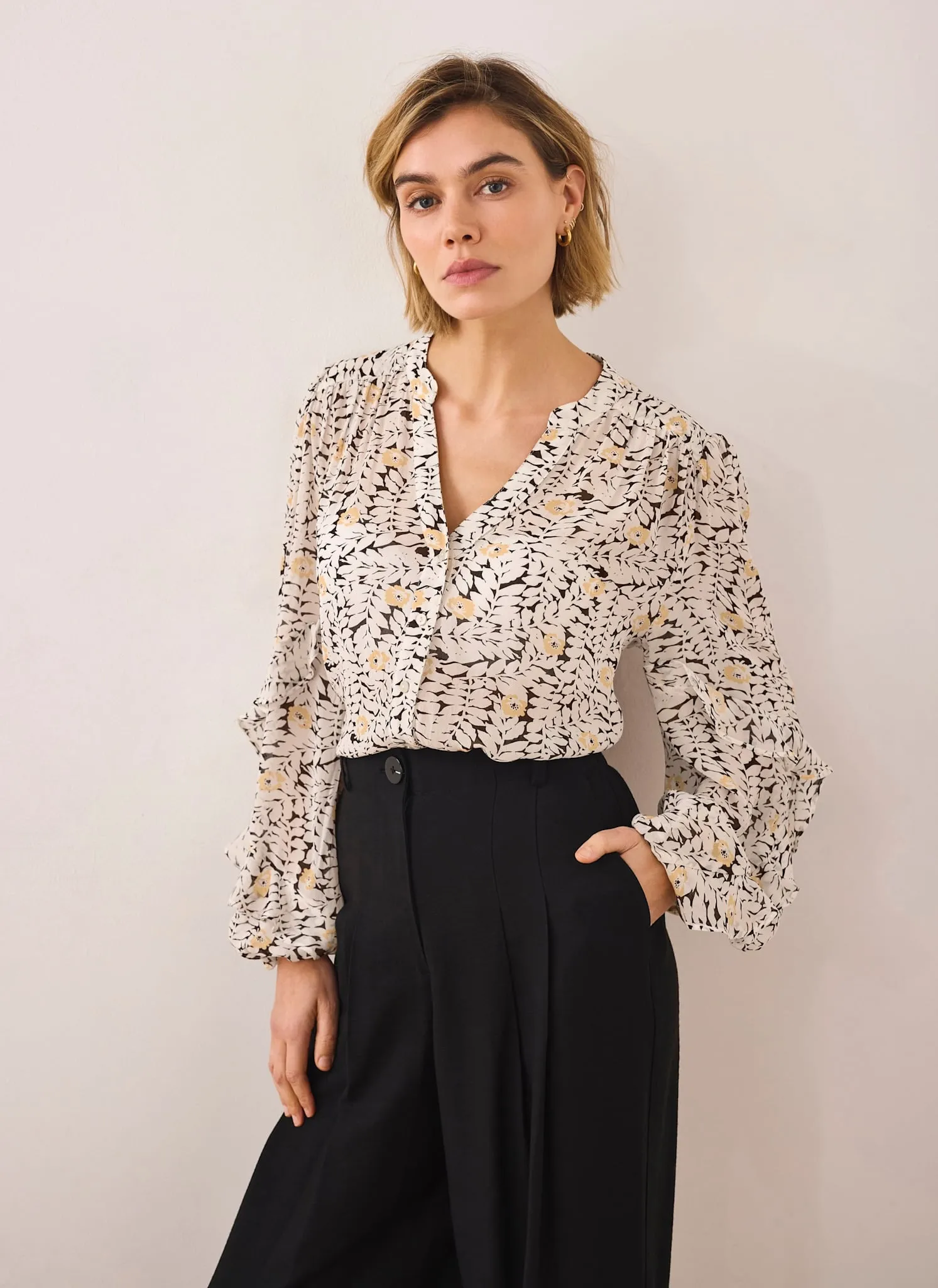 Black Floral Print Ruffle Blouse sold by Mint Velvet product image thumbnail 3