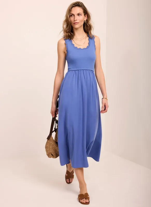 Blue Scallop Trim Midi Dress made by Mint Velvet