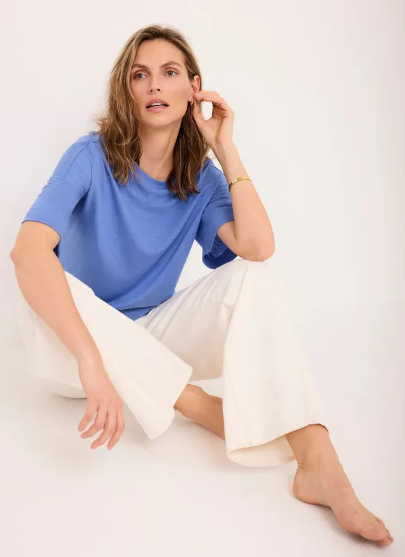 Blue Linen Blend Boxy T-Shirt sold by Mint Velvet