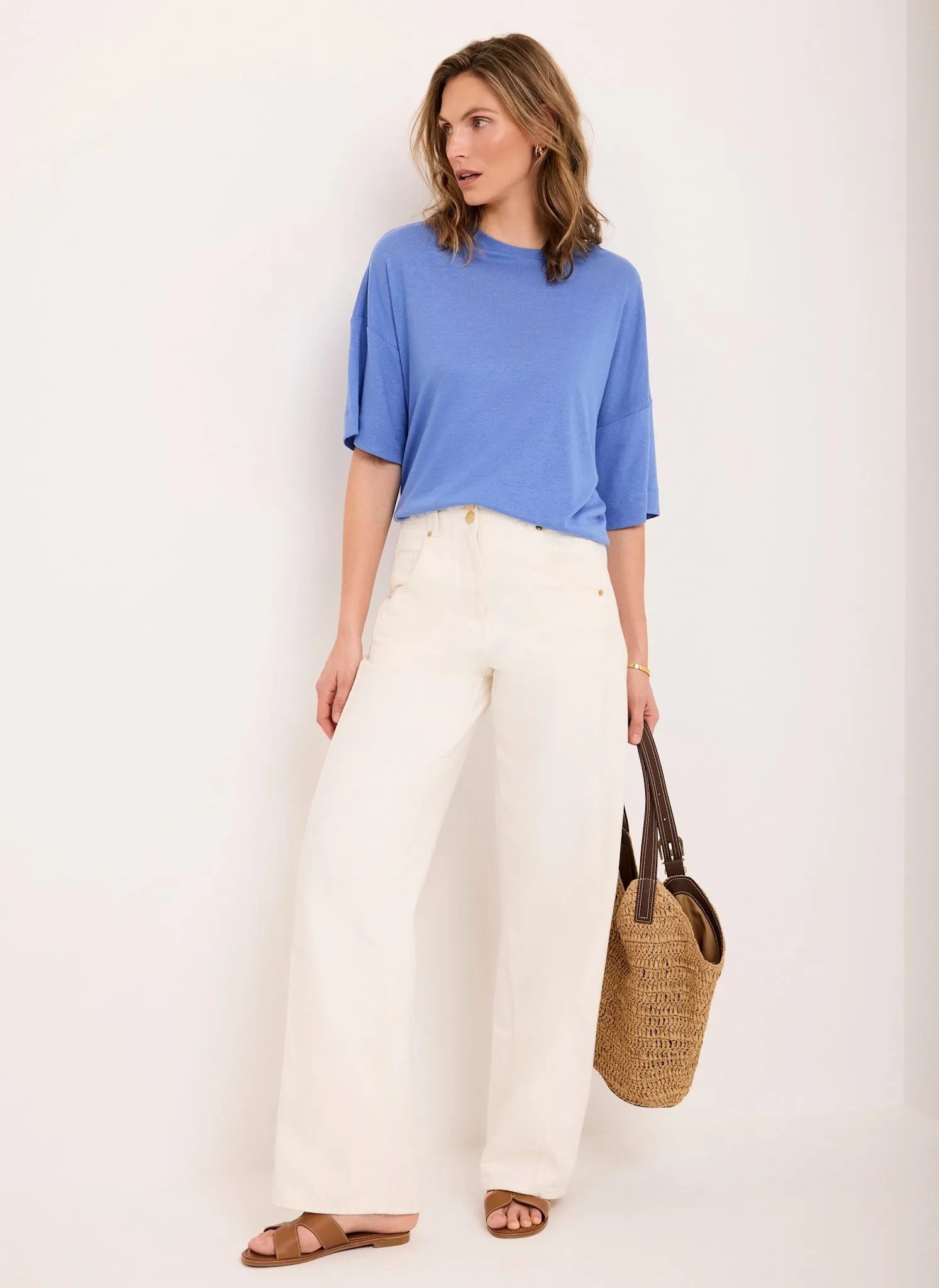 Blue Linen Blend Boxy T-Shirt sold by Mint Velvet product image thumbnail 3