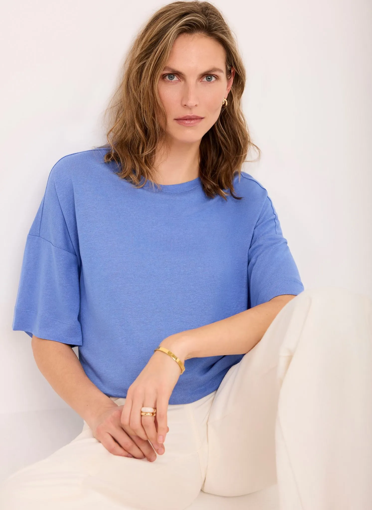 Blue Linen Blend Boxy T-Shirt sold by Mint Velvet product image thumbnail 4