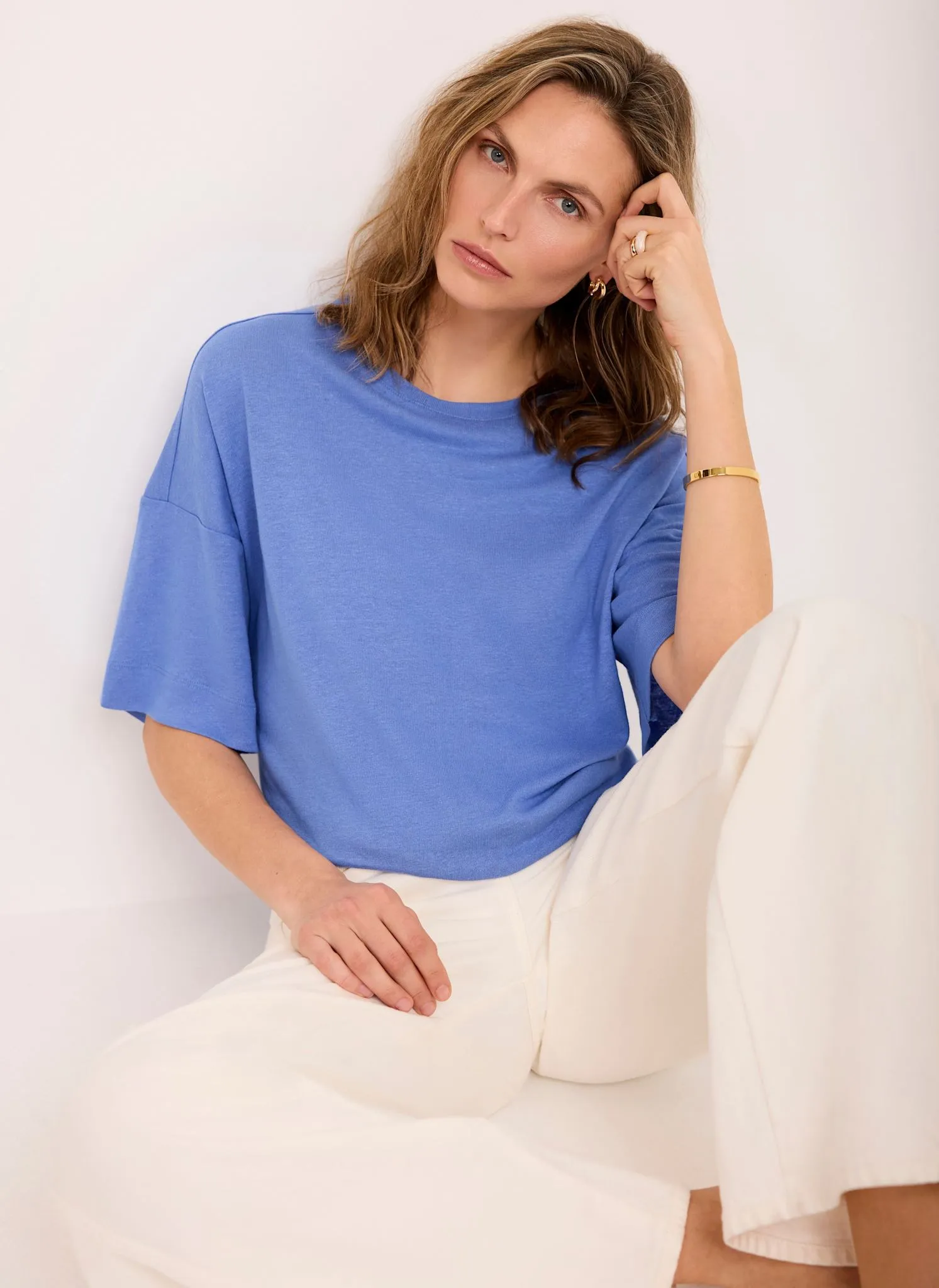 Blue Linen Blend Boxy T-Shirt sold by Mint Velvet product image thumbnail 2