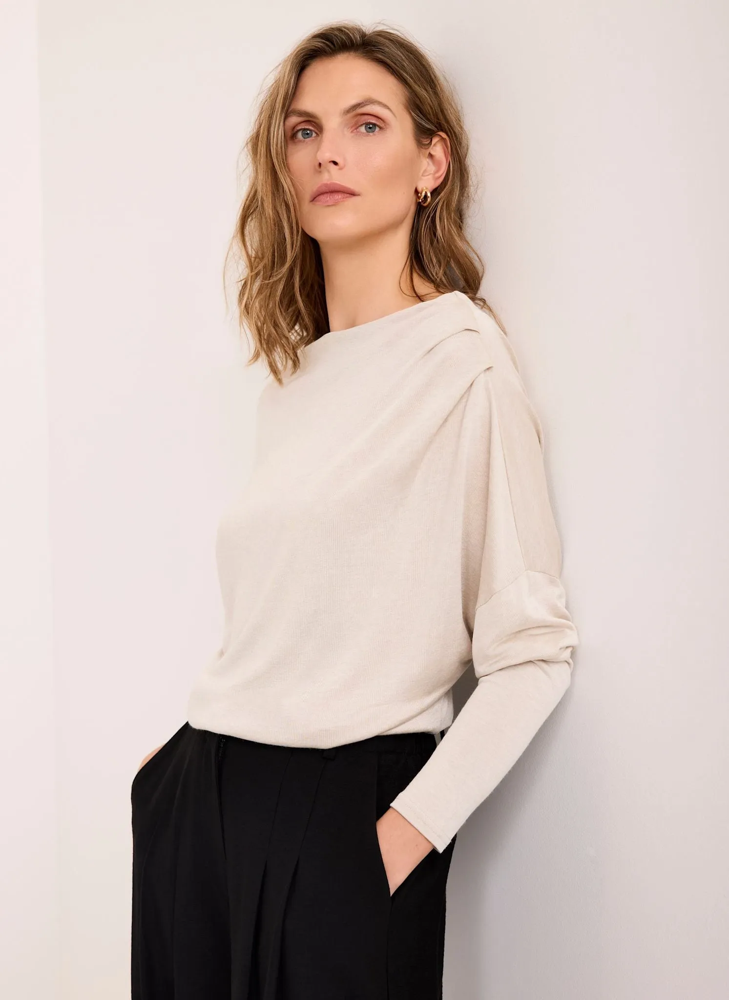 Neutral Metallic Ruched Long Sleeve Top sold by Mint Velvet product image thumbnail 2