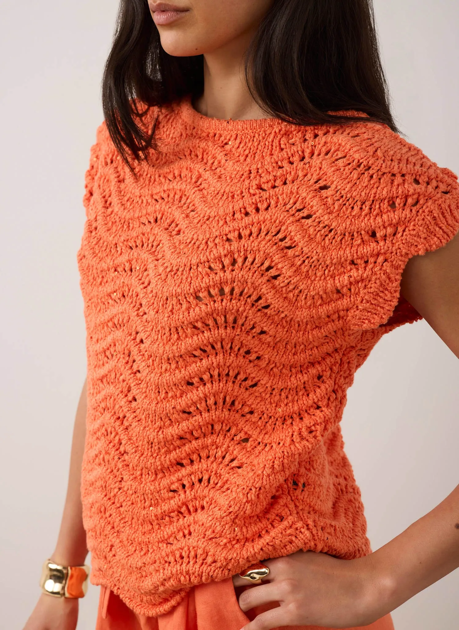 Orange Embellished Crochet Knit Top sold by Mint Velvet product image thumbnail 4