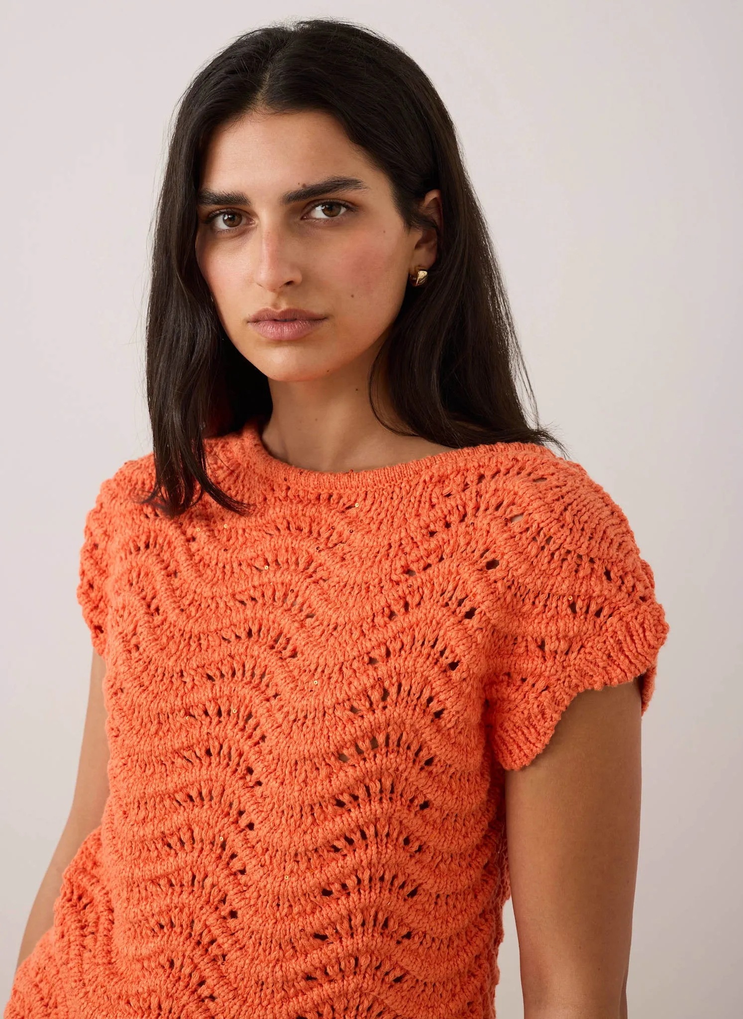 Orange Embellished Crochet Knit Top sold by Mint Velvet product image thumbnail 3