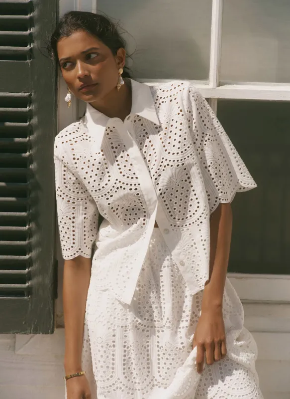 Cream Cotton Broderie Shirt made by Mint Velvet
