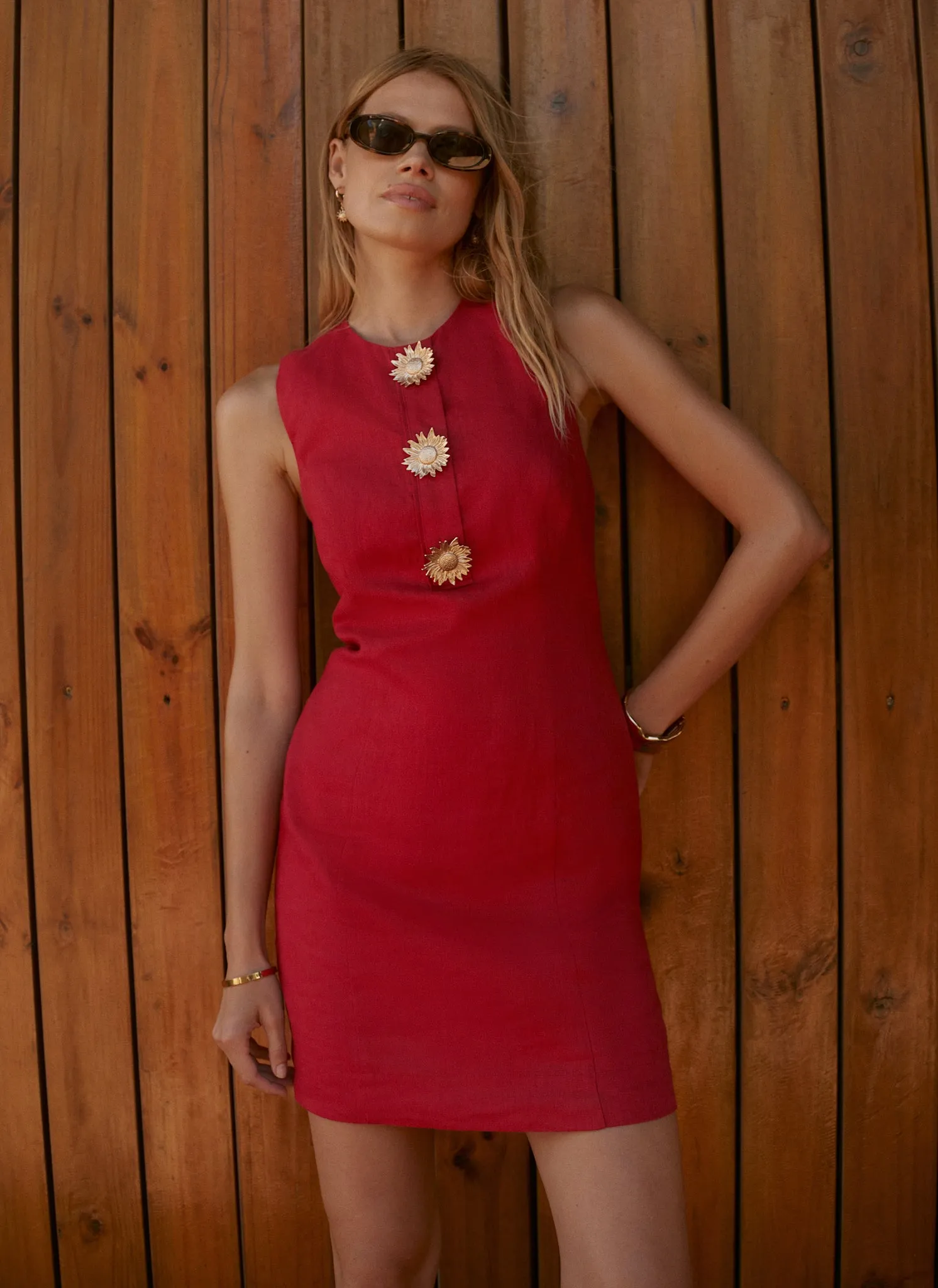 Red Linen Sunray Button Mini Dress sold by Mint Velvet product image thumbnail 2