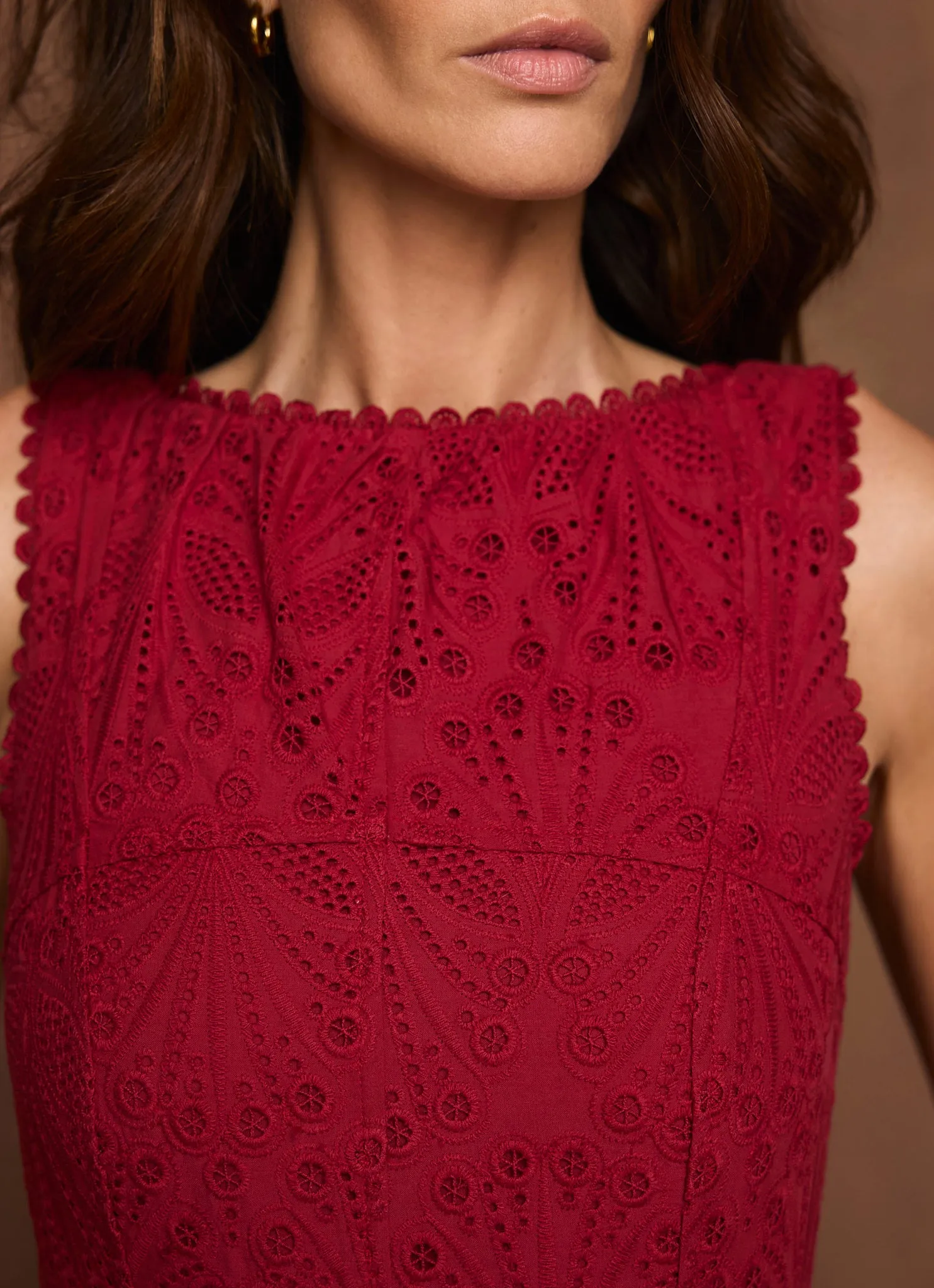 Red Cotton Broderie Midi Dress sold by Mint Velvet product image thumbnail 4
