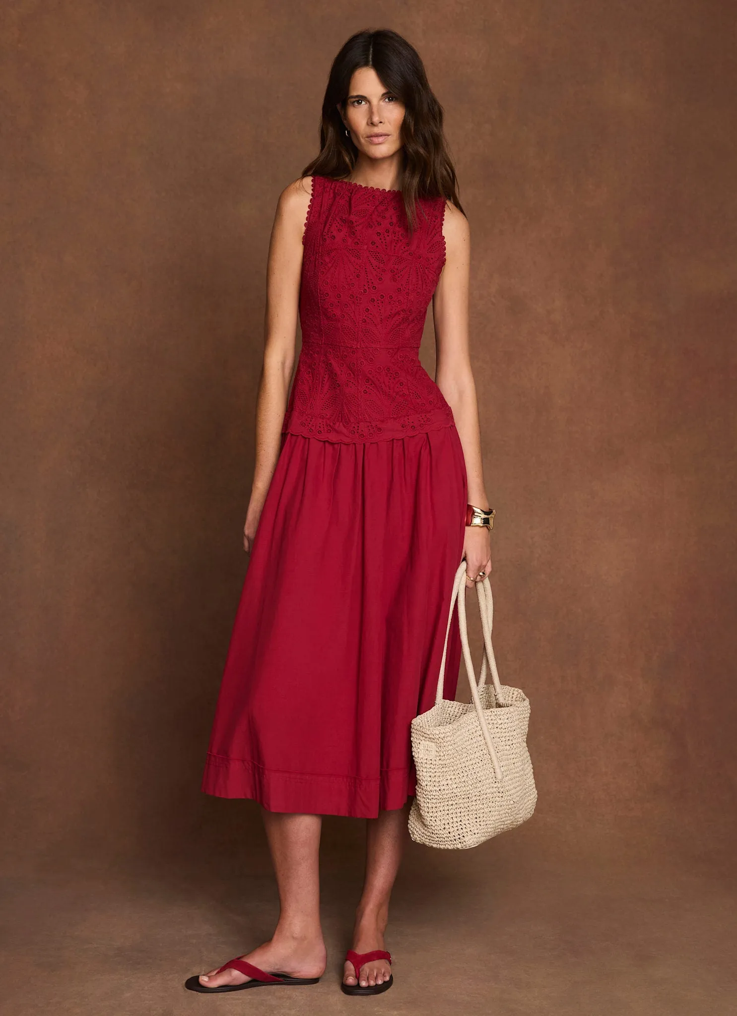 Red Cotton Broderie Midi Dress sold by Mint Velvet product image thumbnail 3