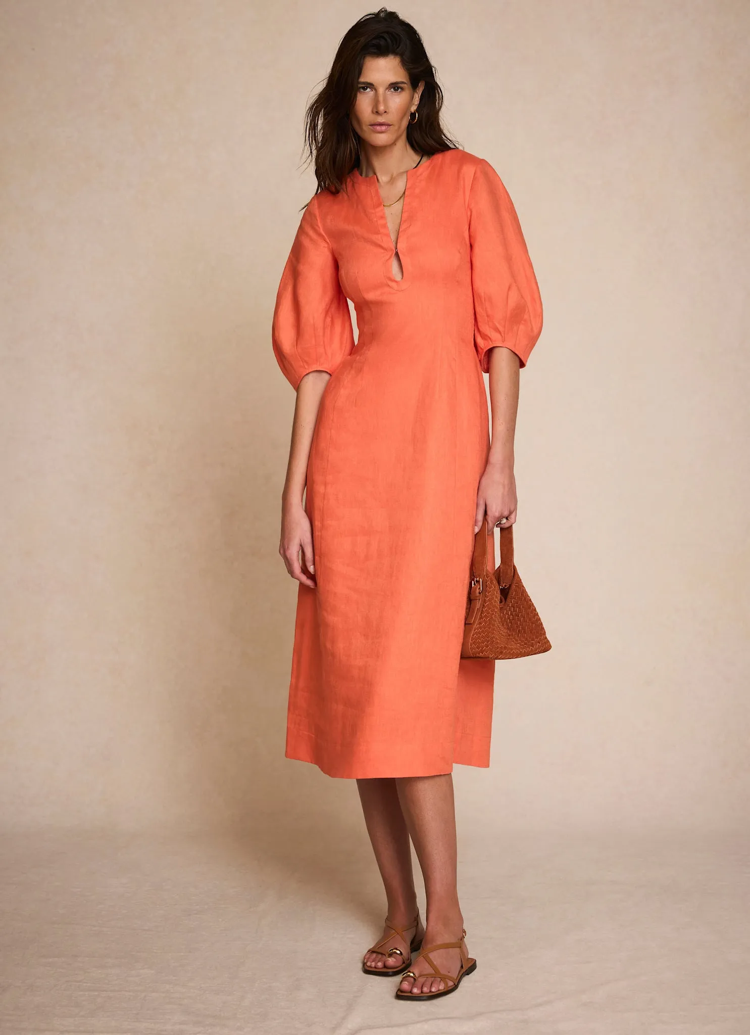 Orange Linen Puff Sleeve Midi Dress sold by Mint Velvet product image thumbnail 5