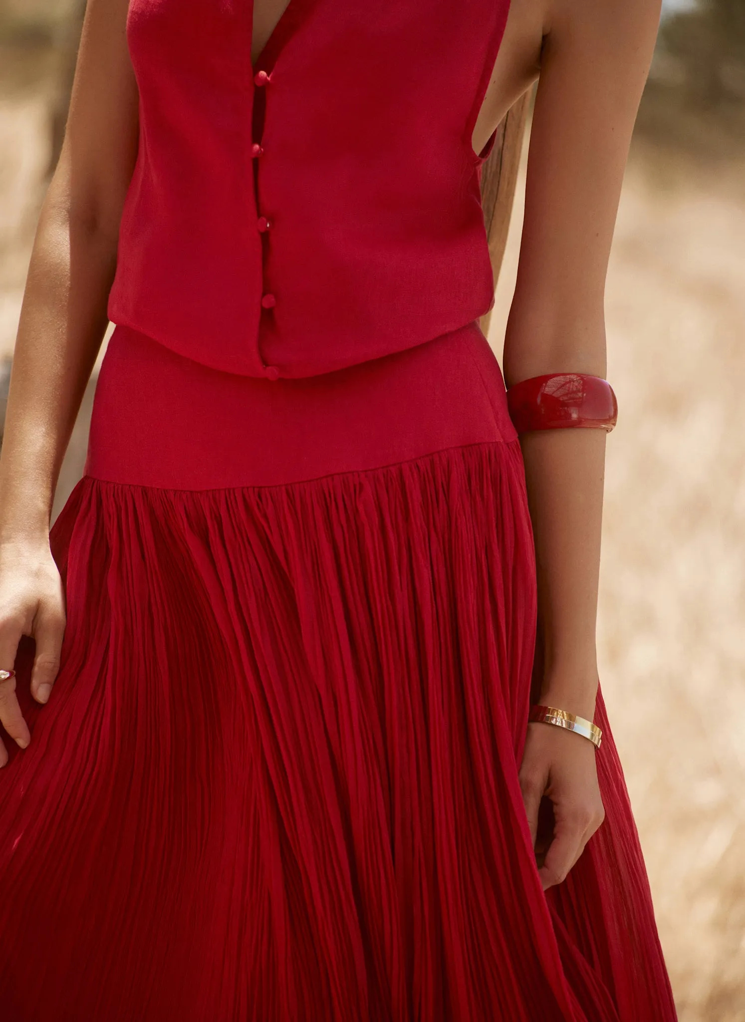 Red Drop Waist Crinkle Midi Skirt sold by Mint Velvet product image thumbnail 5