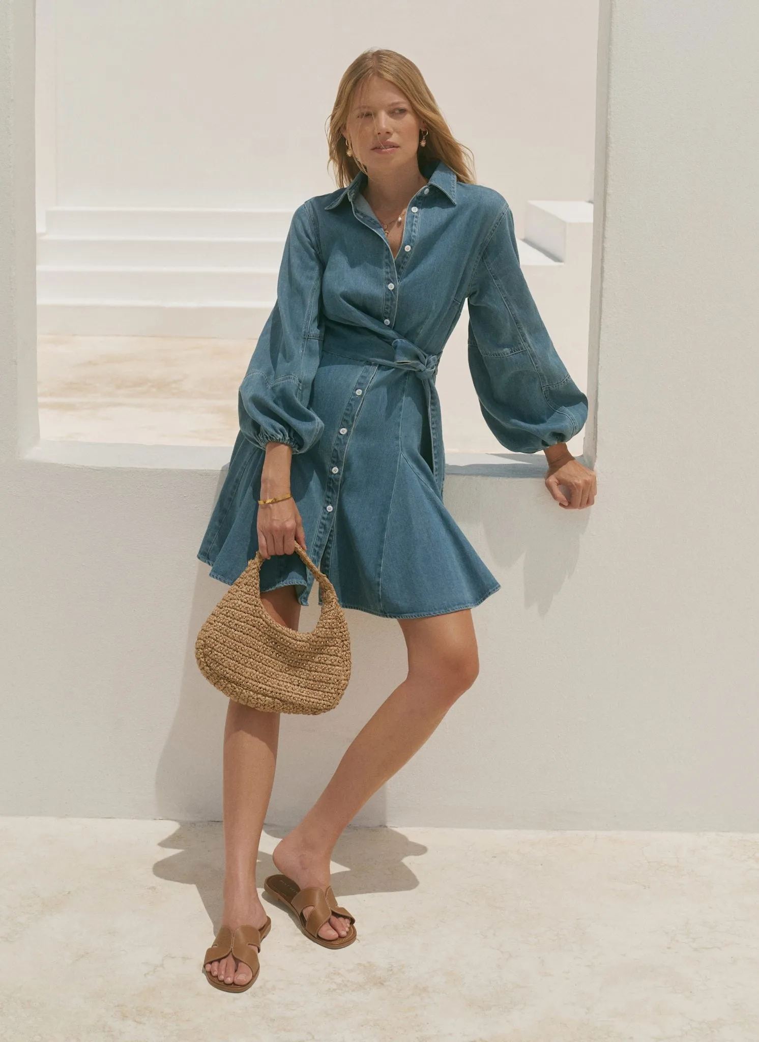 Mid Indigo Denim Mini Shirt Dress sold by Mint Velvet