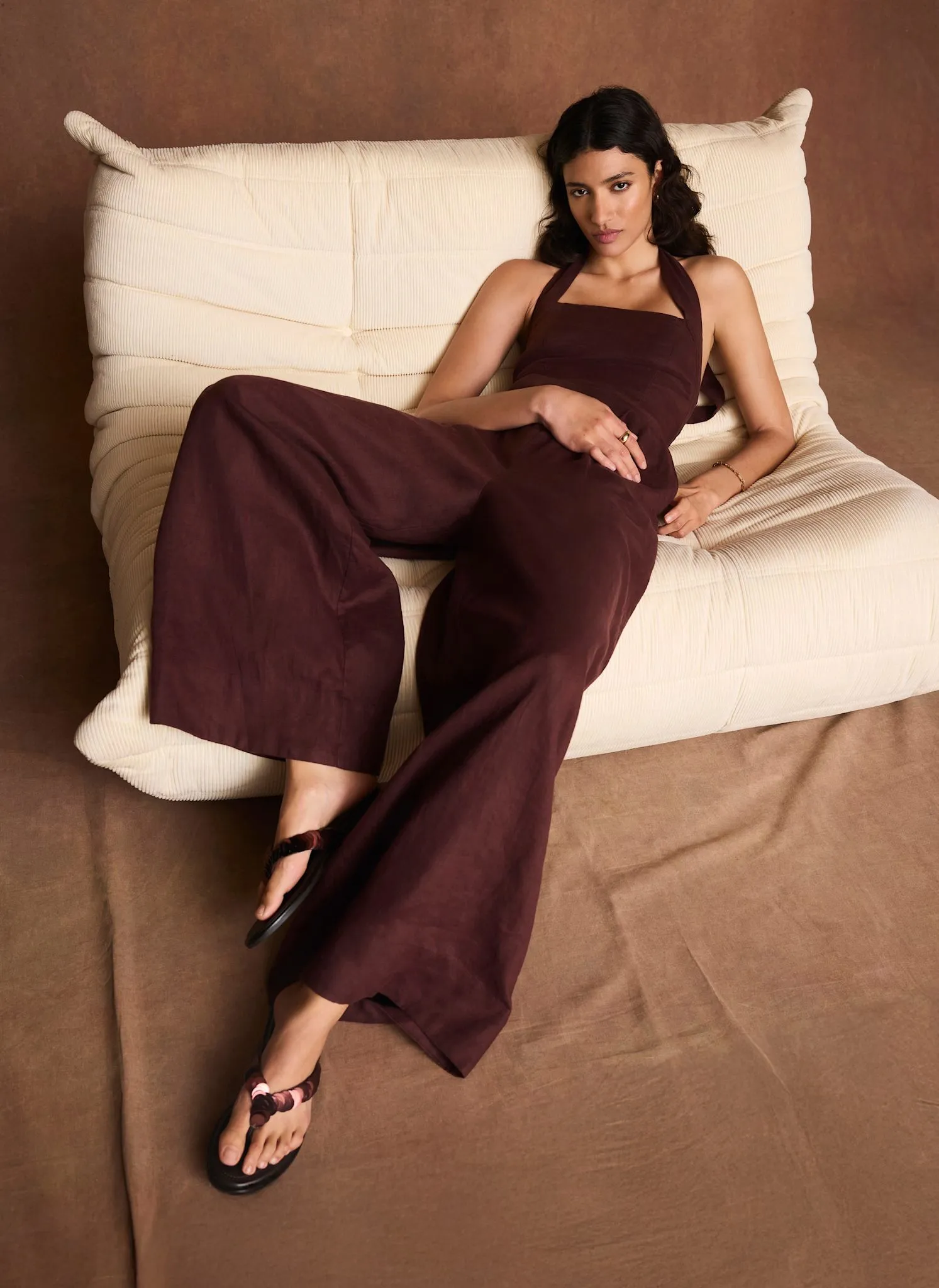 Burgundy Linen Halter Jumpsuit sold by Mint Velvet product image thumbnail 2