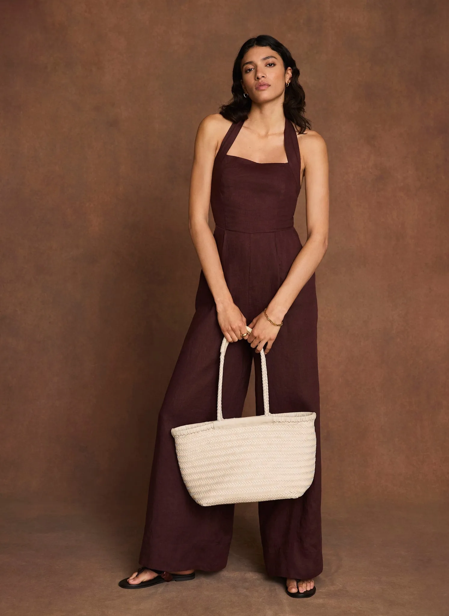 Burgundy Linen Halter Jumpsuit sold by Mint Velvet product image thumbnail 3
