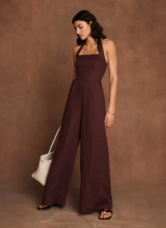 Burgundy Linen Halter Jumpsuit made by Mint Velvet