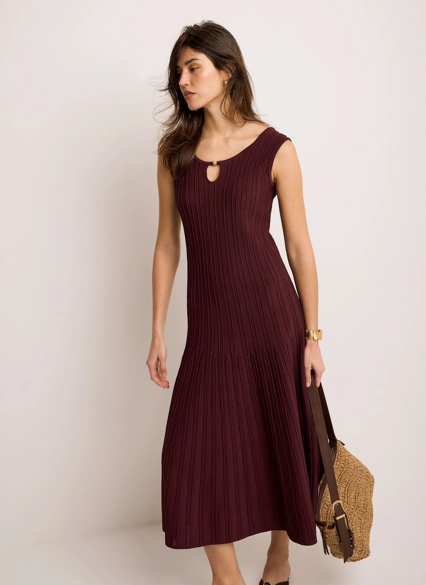 Burgundy Ribbed Beaded Midi Dress sold by Mint Velvet product image thumbnail 3