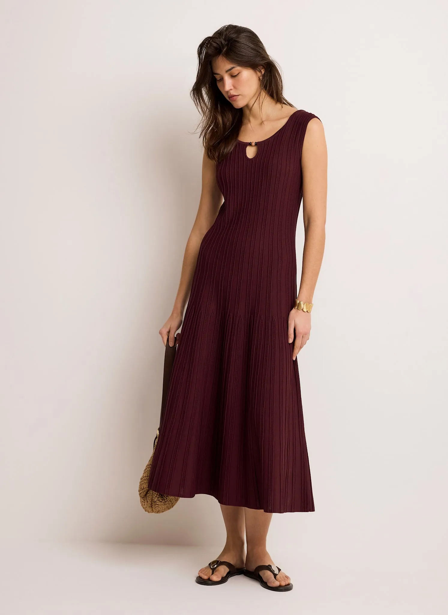 Burgundy Ribbed Beaded Midi Dress sold by Mint Velvet