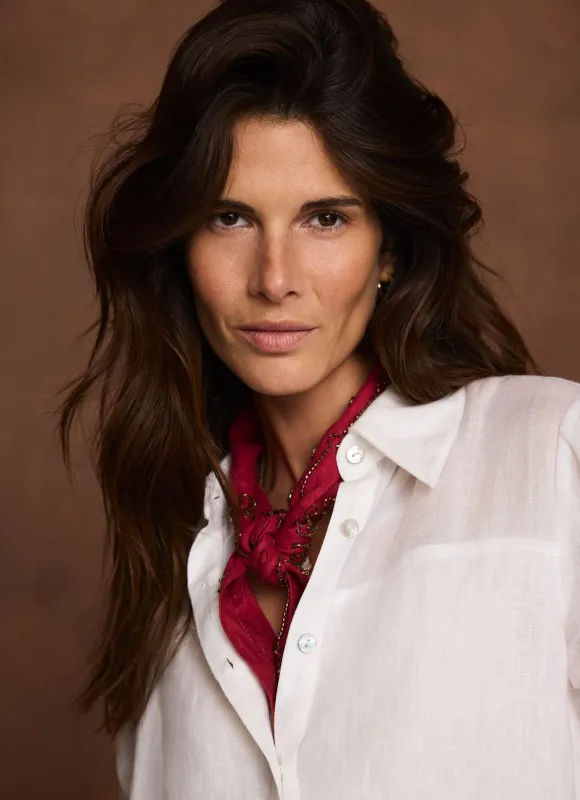 Red Linen Embellished Neck Scarf sold by Mint Velvet