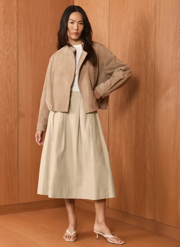 Neutral Cotton A Line Midi Skirt made by Mint Velvet