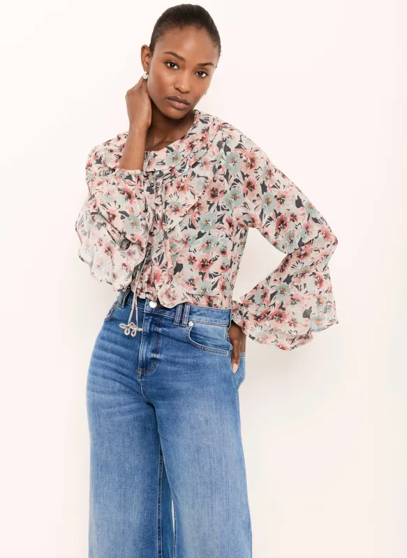 Green Floral Print Ruffle Blouse sold by Mint Velvet