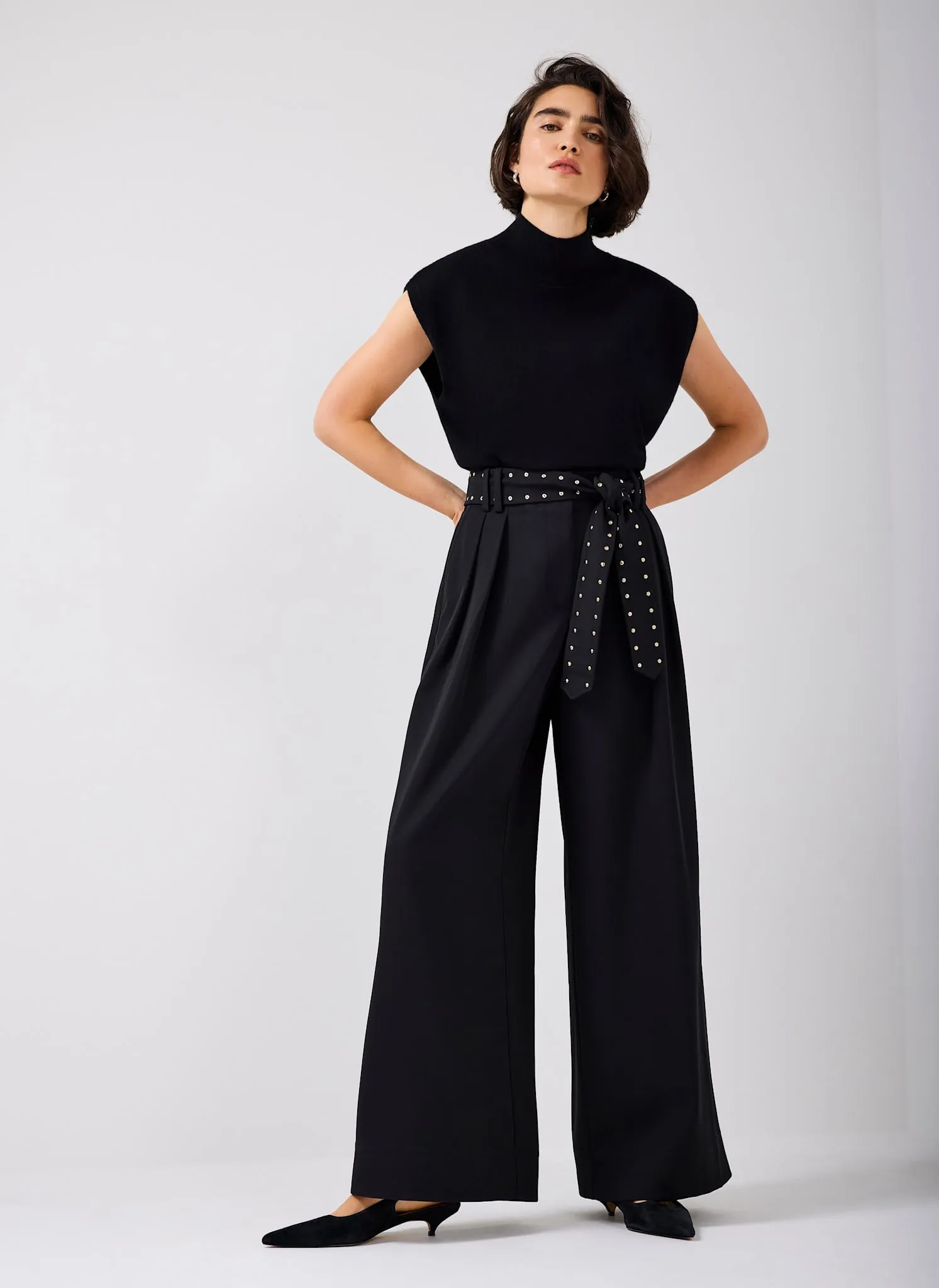 Black Belted Wide Trousers sold by Mint Velvet