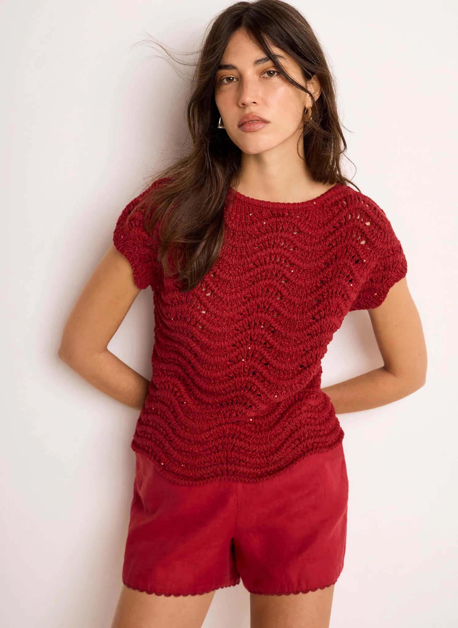 Red Embellished Crochet Knit Top sold by Mint Velvet product image thumbnail 2