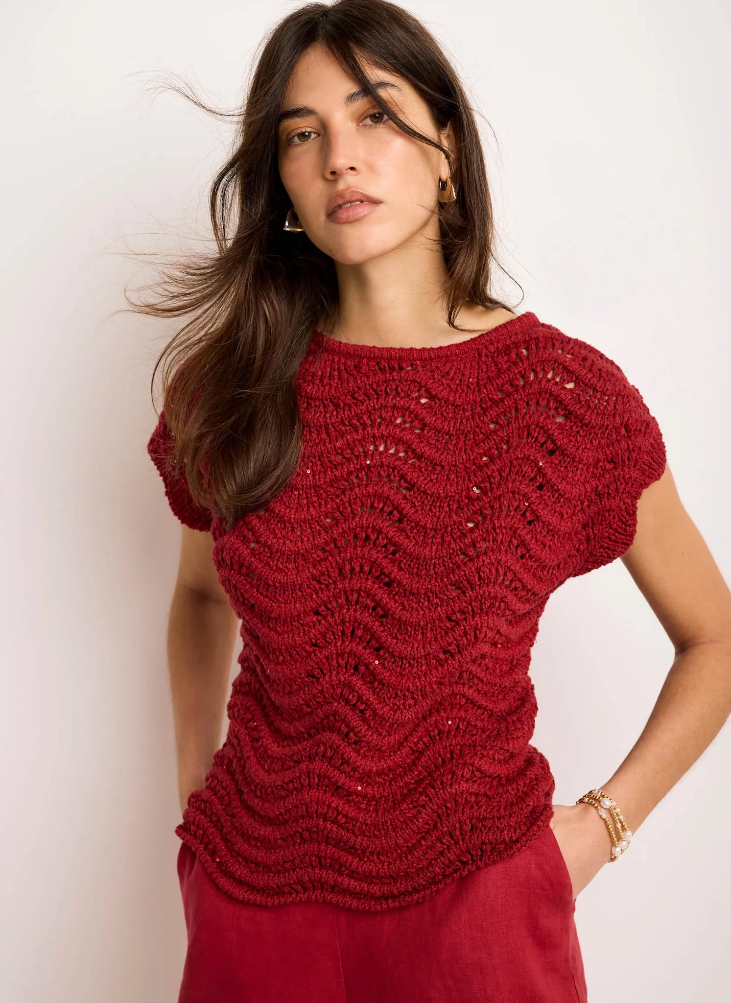 Red Embellished Crochet Knit Top sold by Mint Velvet product image thumbnail 4
