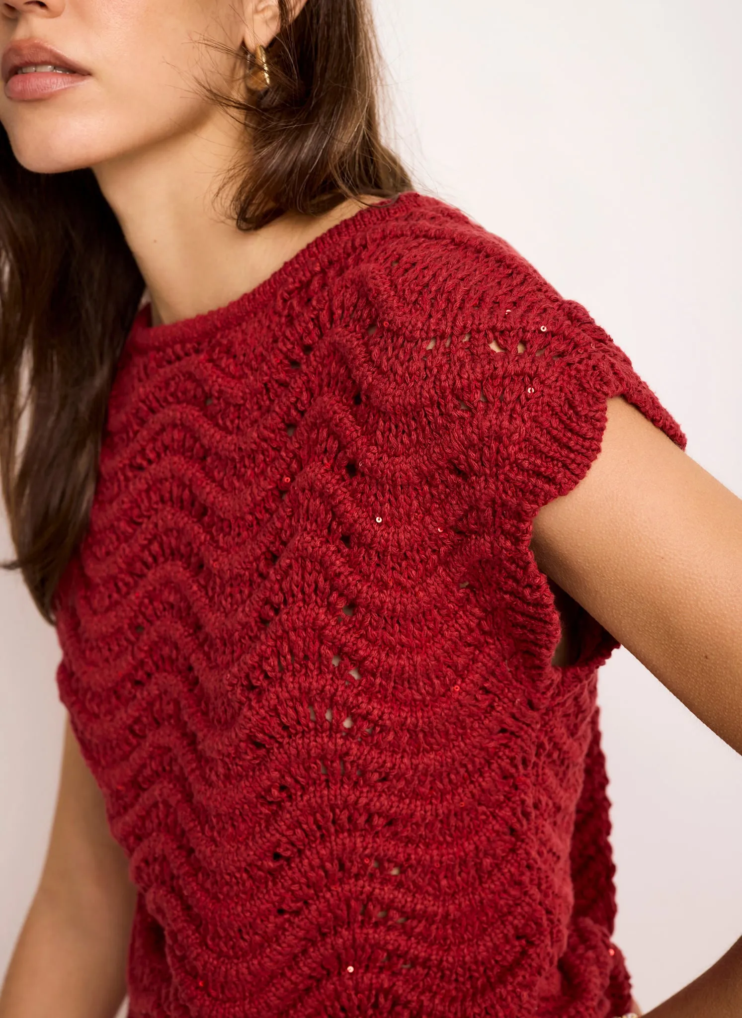 Red Embellished Crochet Knit Top sold by Mint Velvet product image thumbnail 3