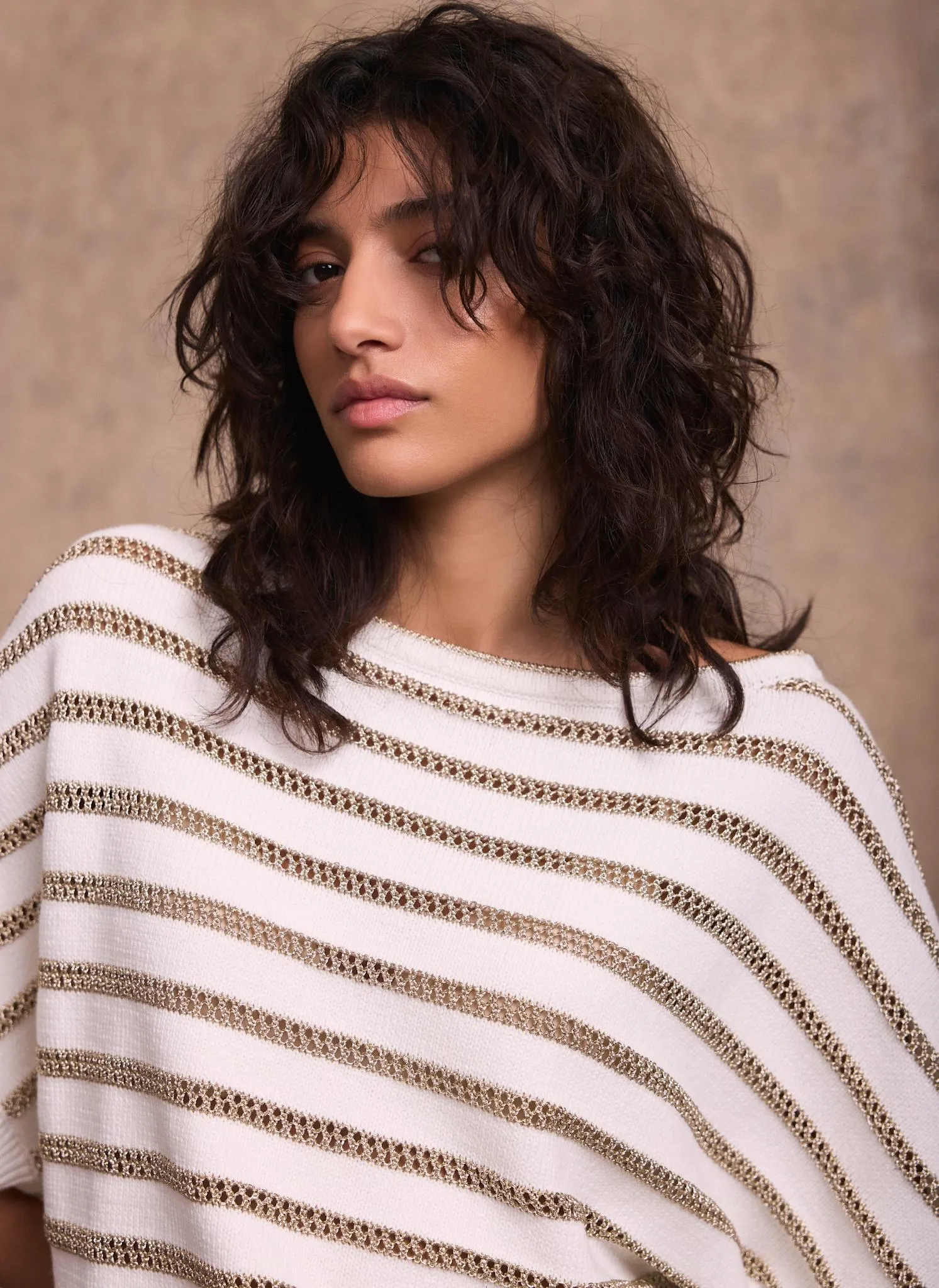 Cream Cotton Blend Metallic Stripe Top sold by Mint Velvet product image thumbnail 4