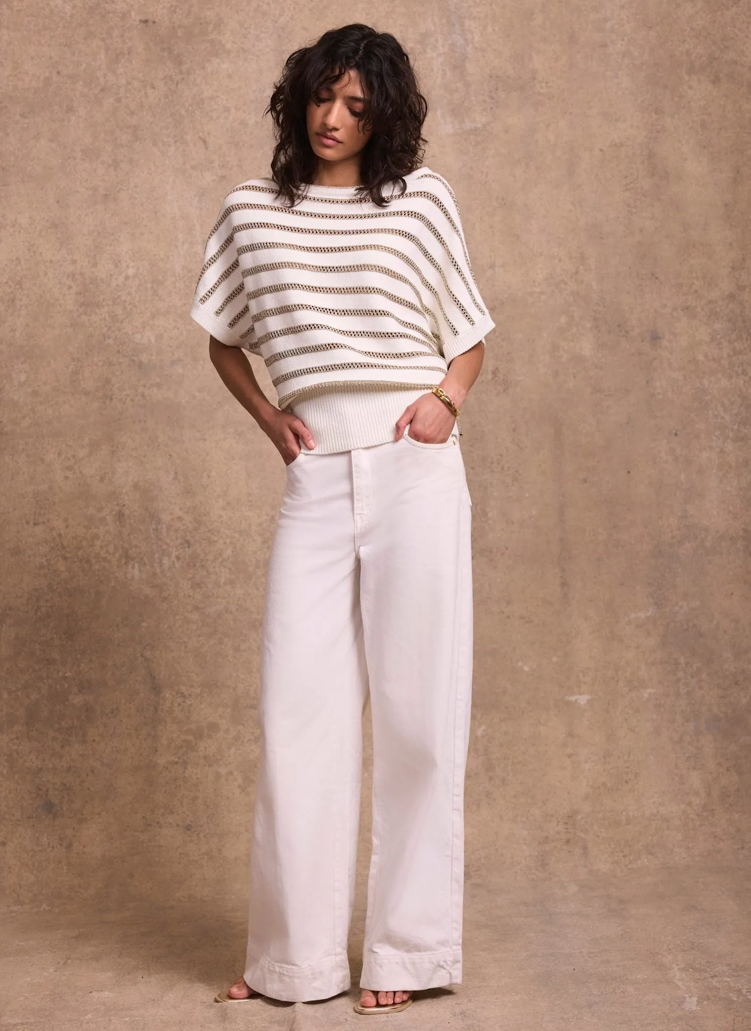 Cream Cotton Blend Metallic Stripe Top sold by Mint Velvet product image thumbnail 5