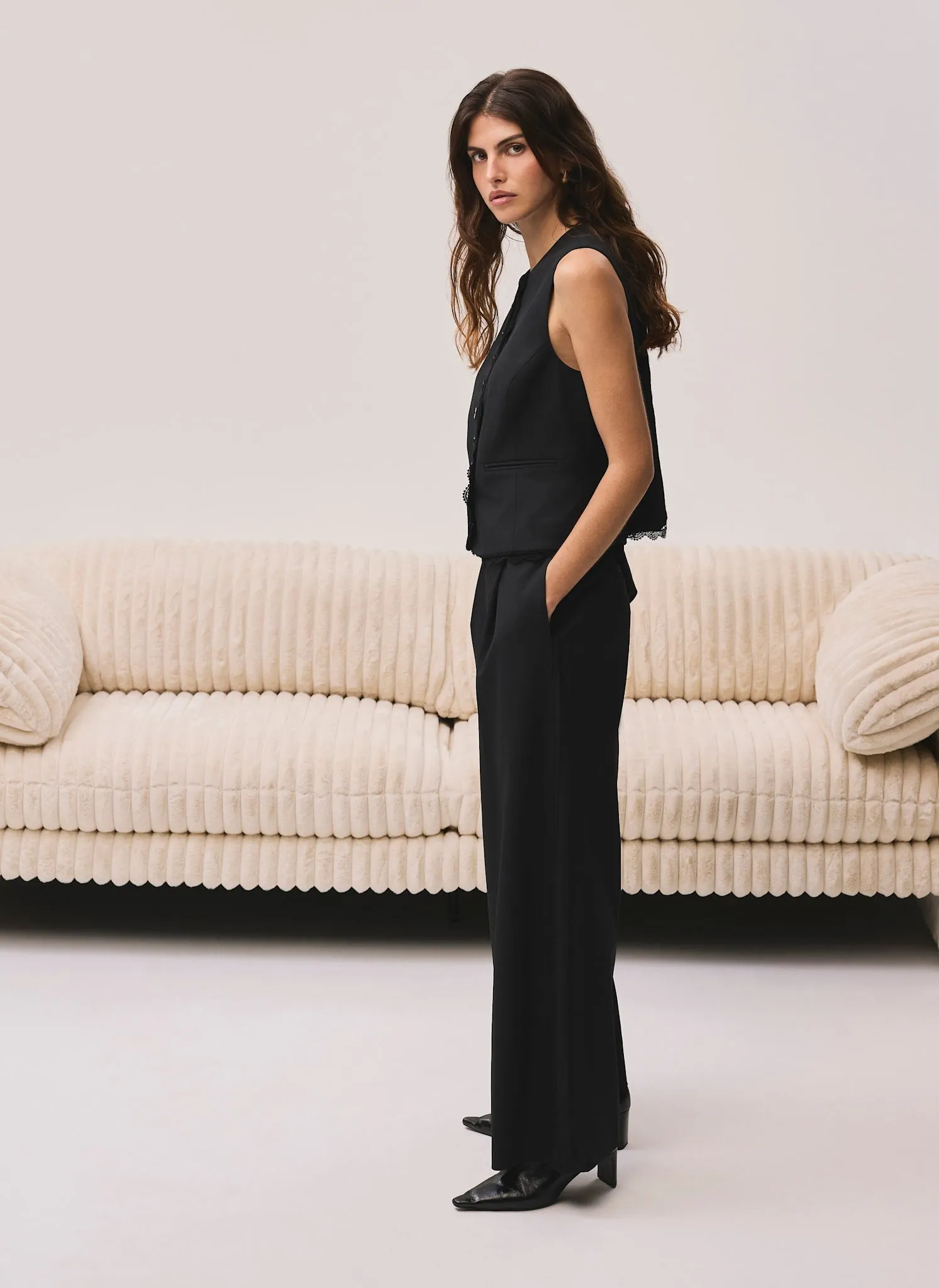 Black Lace Trim Waistcoat sold by Mint Velvet product image thumbnail 3