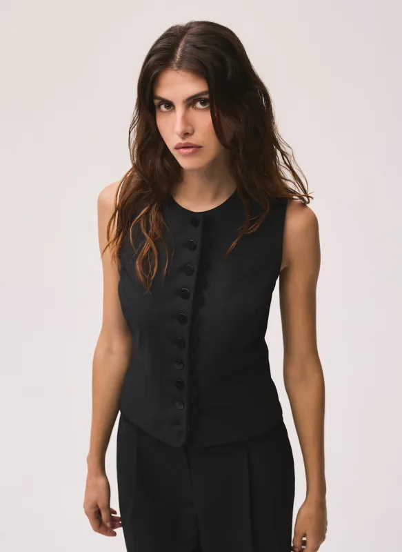 Black Lace Trim Waistcoat sold by Mint Velvet