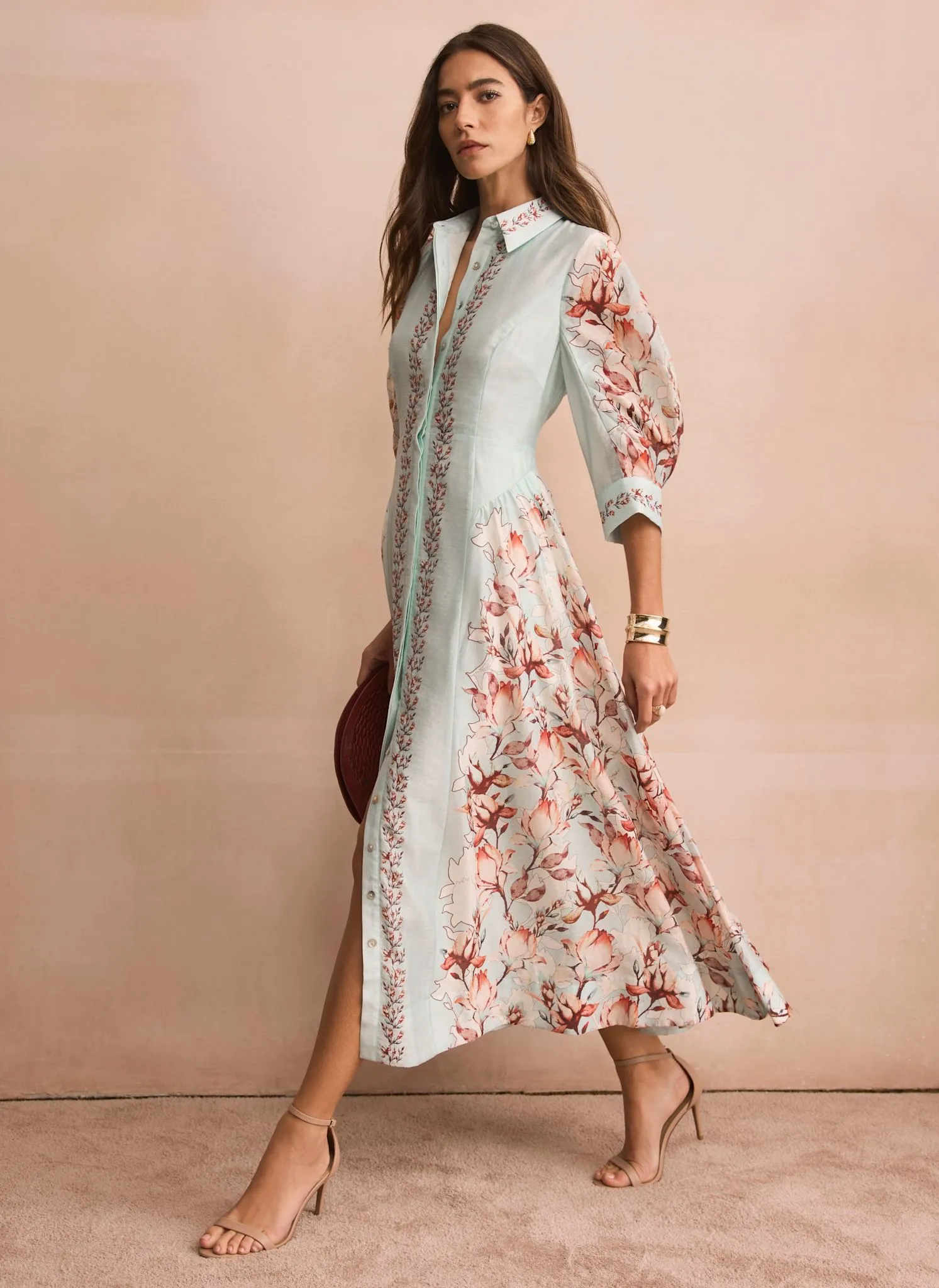 Blue Floral Print Maxi Shirt Dress sold by Mint Velvet