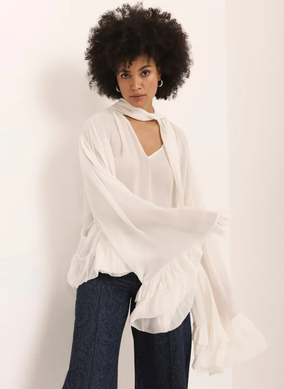 Cream Ruffle Tie Detail Blouse sold by Mint Velvet