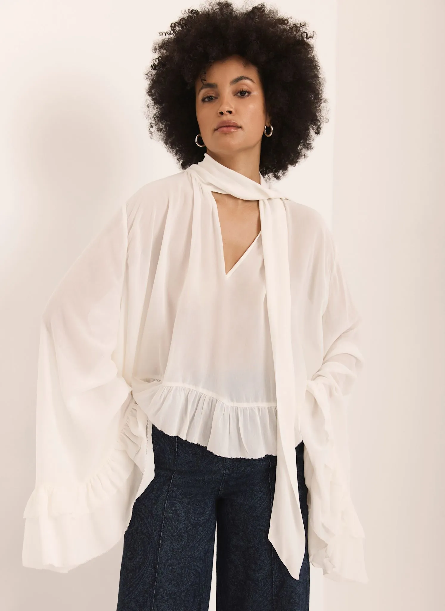 Cream Ruffle Tie Detail Blouse sold by Mint Velvet product image thumbnail 2