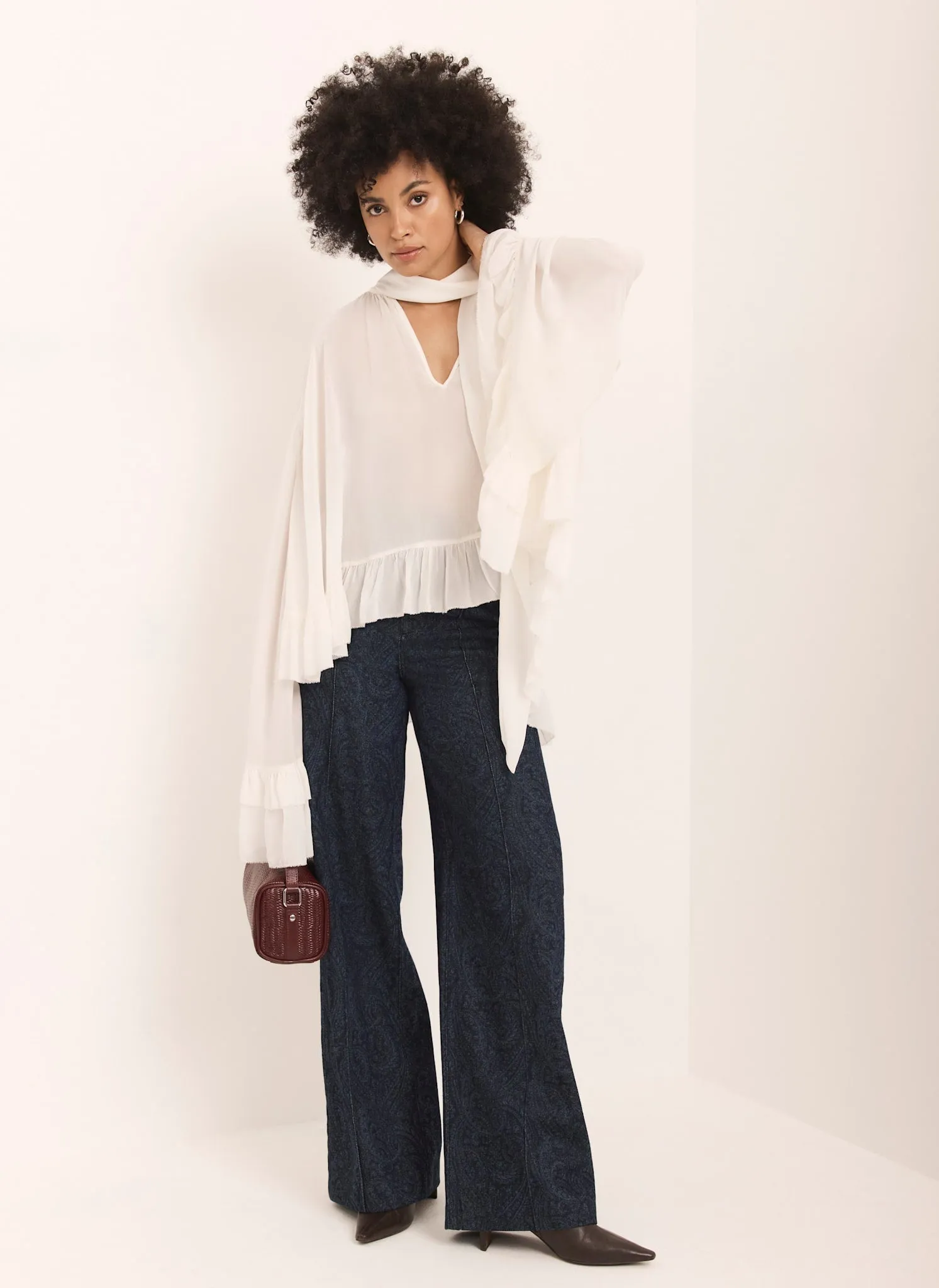 Cream Ruffle Tie Detail Blouse sold by Mint Velvet product image thumbnail 4