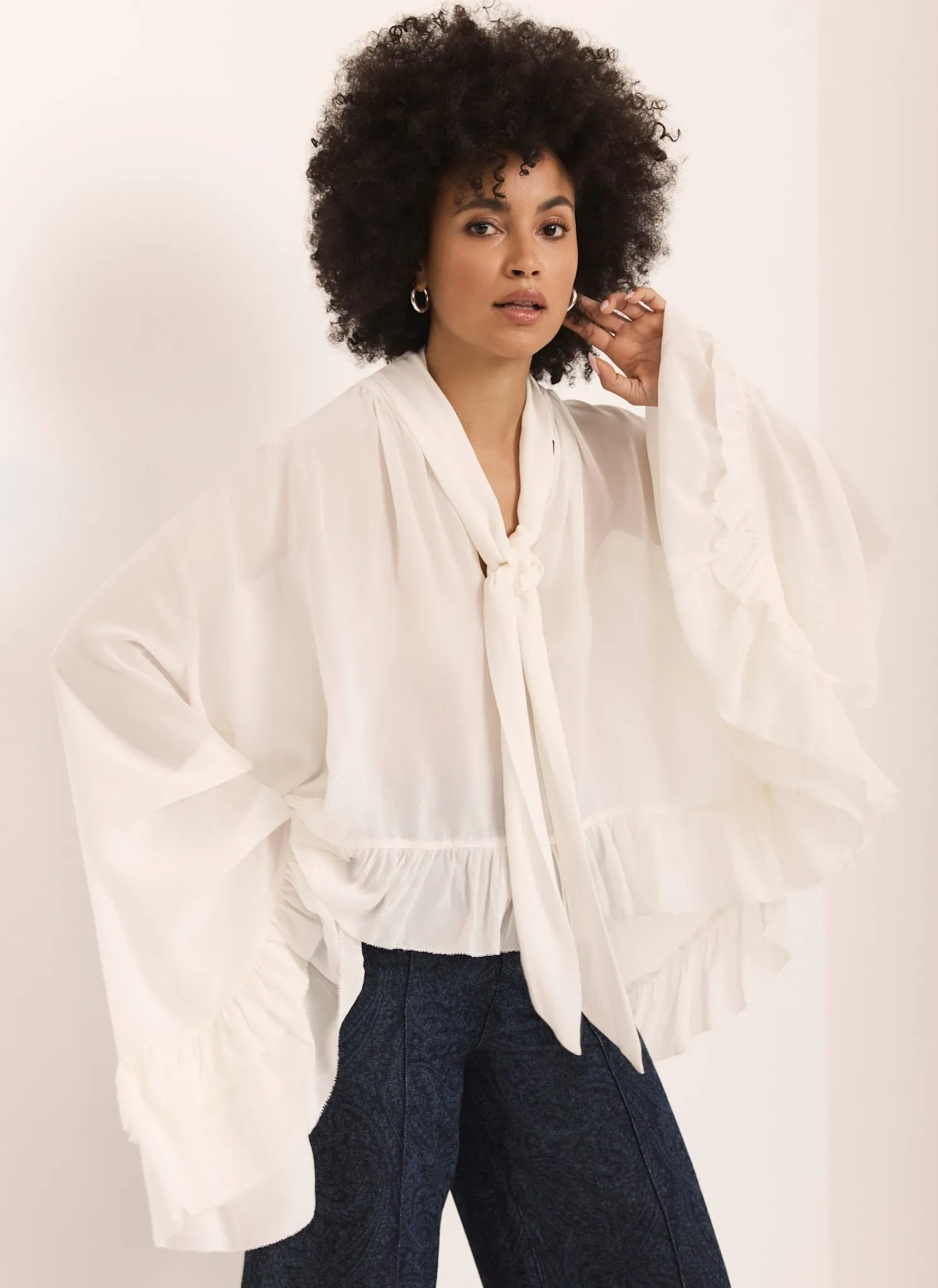 Cream Ruffle Tie Detail Blouse sold by Mint Velvet product image thumbnail 3