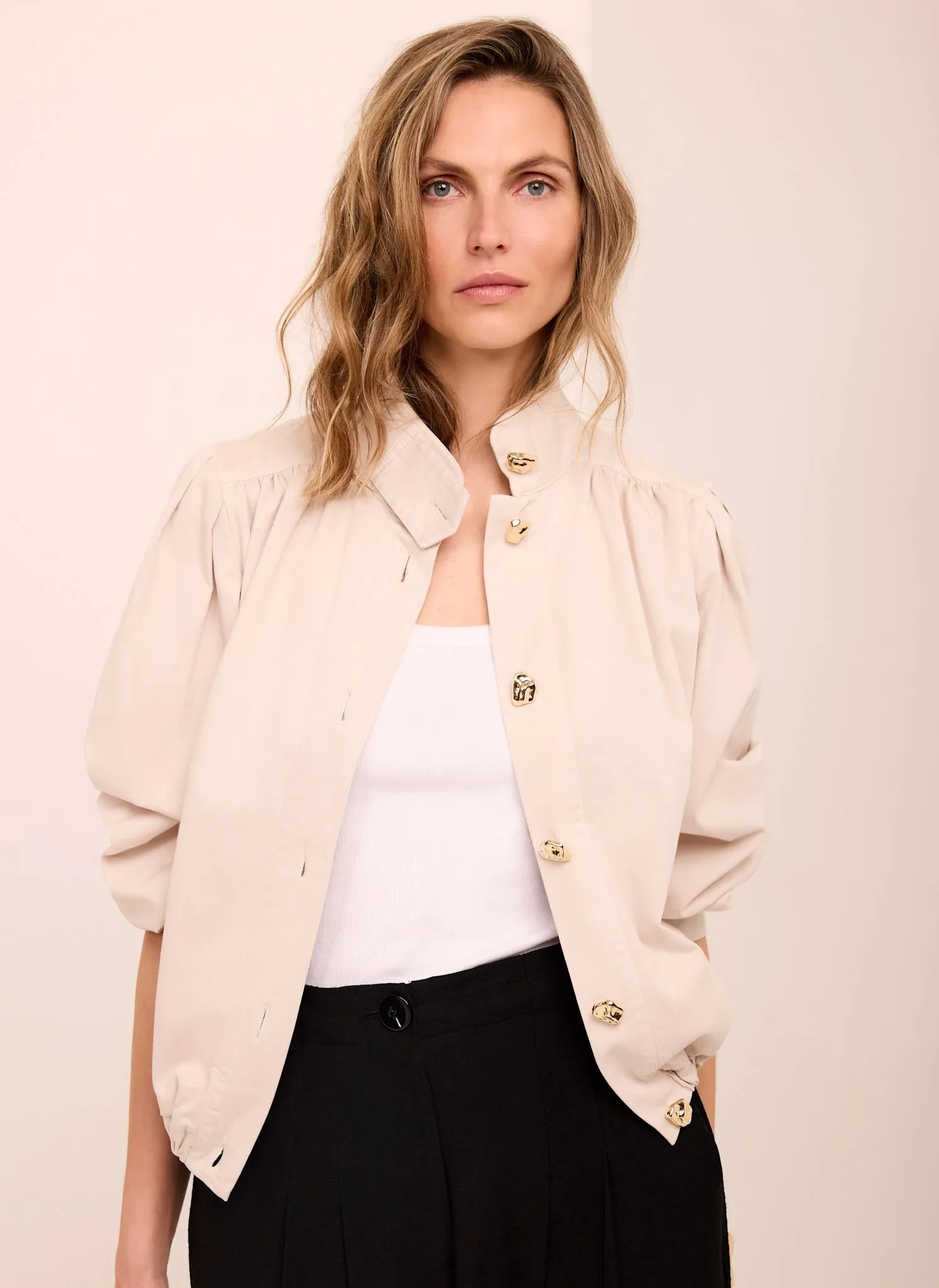 Neutral Cotton Blend Jacket sold by Mint Velvet