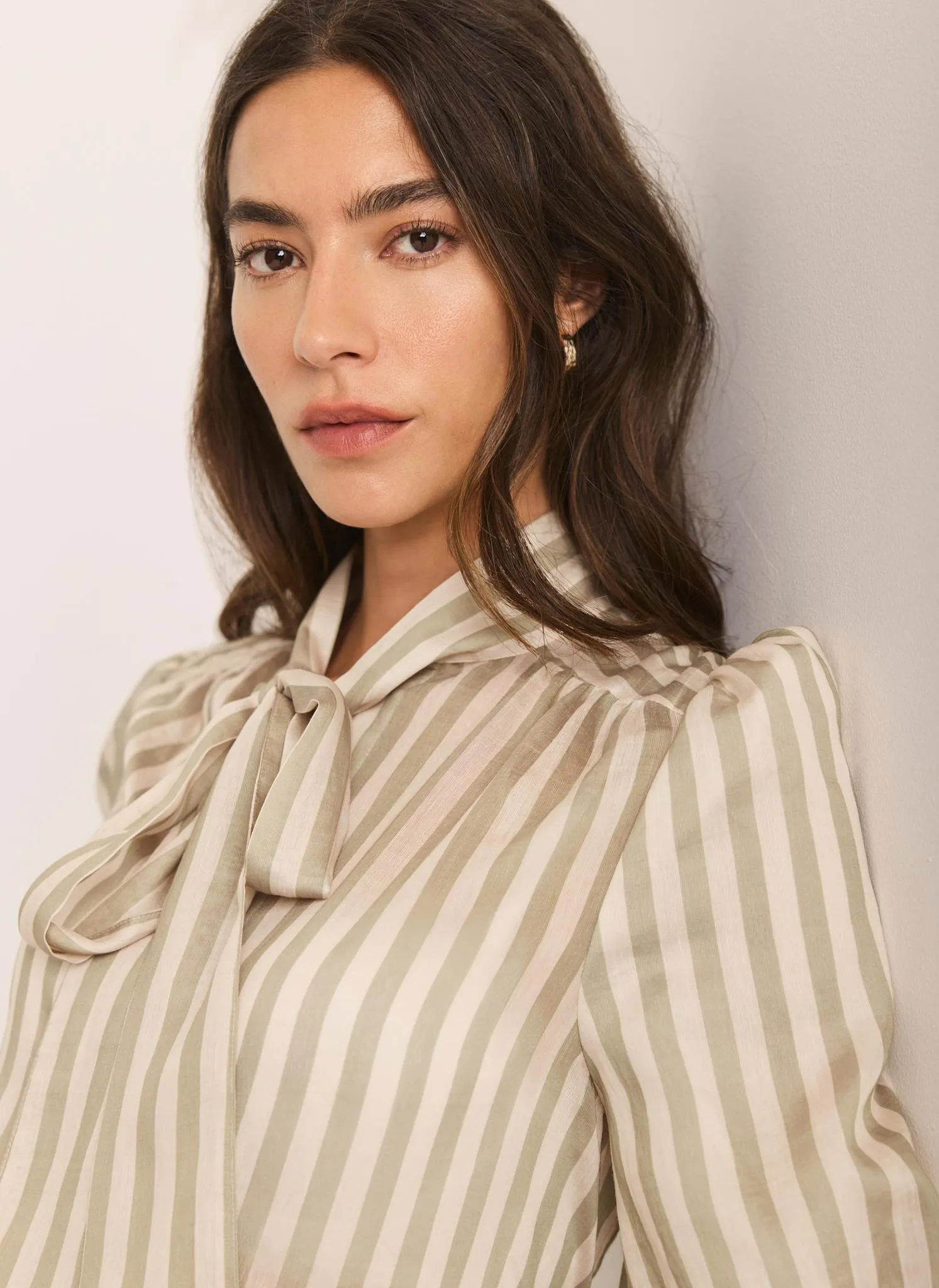 Green Striped Puff Sleeve Blouse sold by Mint Velvet product image thumbnail 3