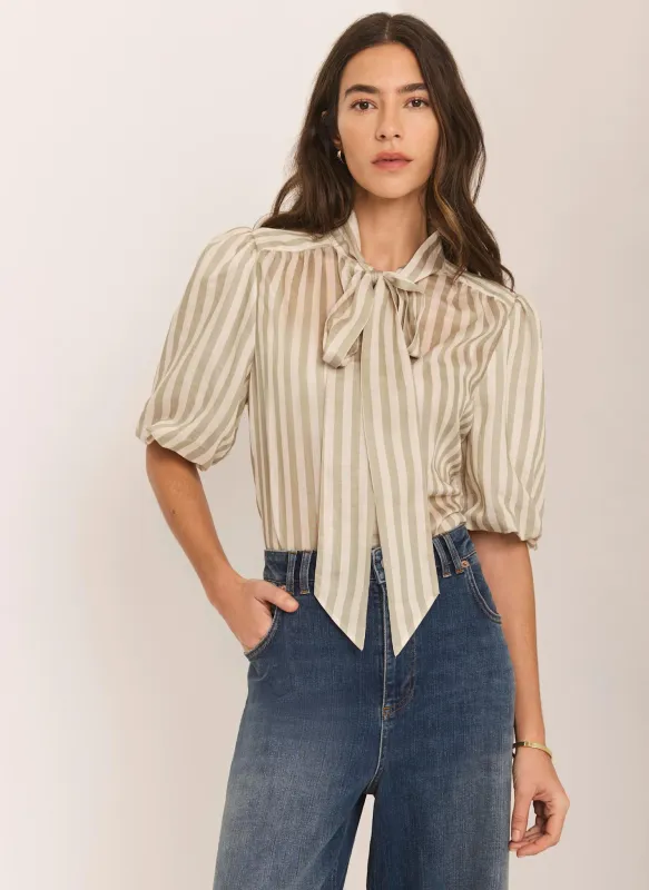 Green Striped Puff Sleeve Blouse sold by Mint Velvet