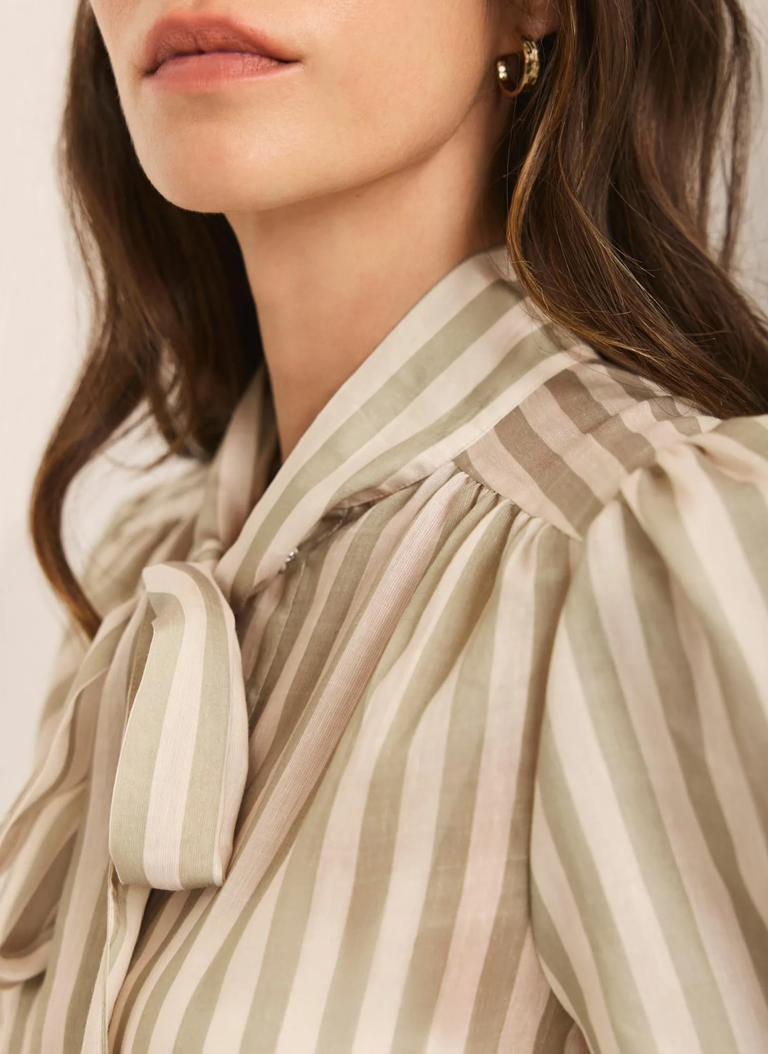 Green Striped Puff Sleeve Blouse sold by Mint Velvet product image thumbnail 5