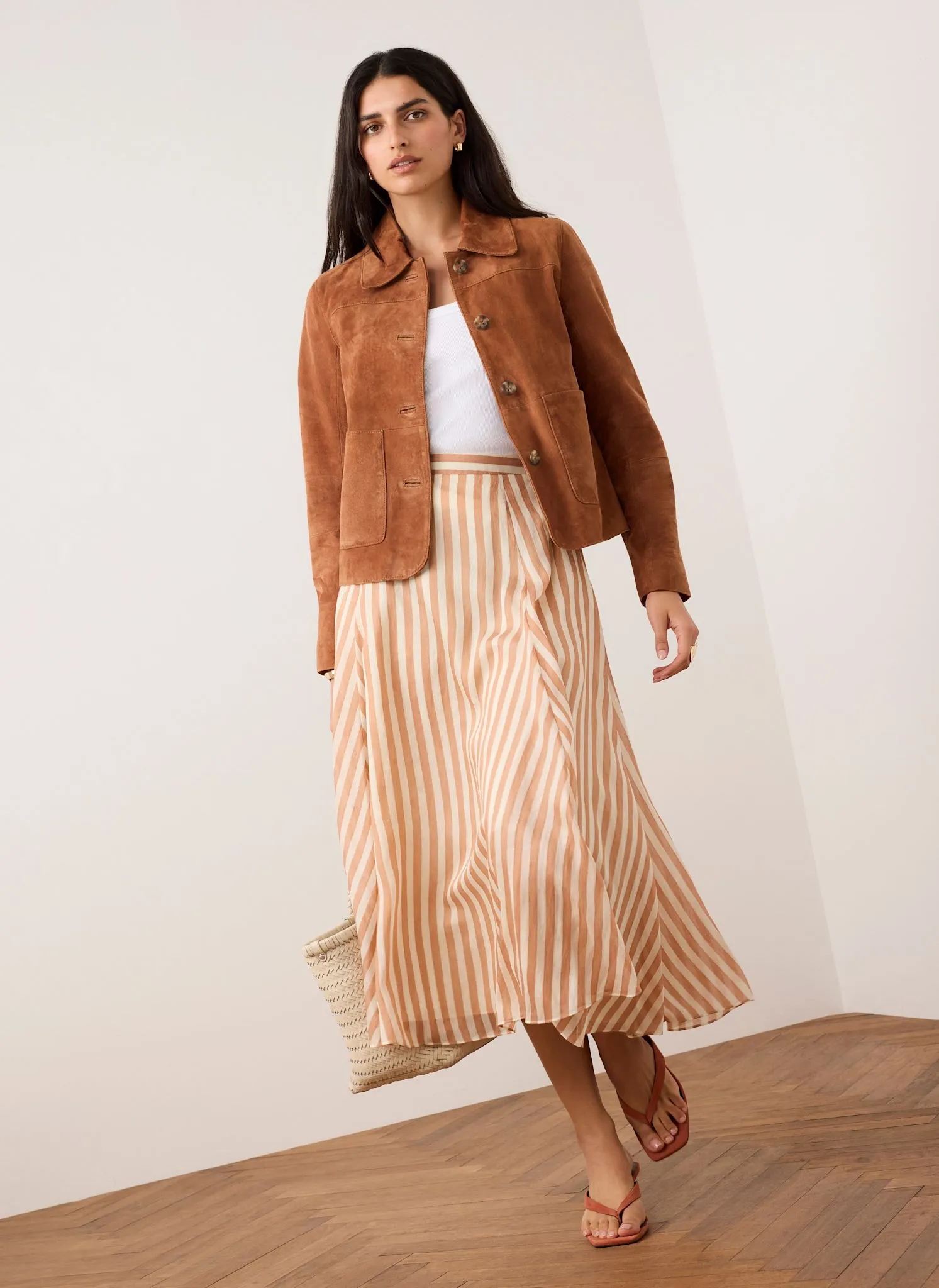 Orange Striped A Line Midi Skirt sold by Mint Velvet