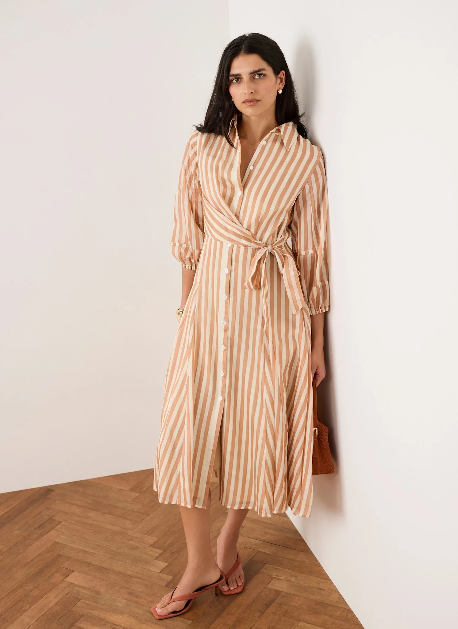 Orange Stripe Wrap Midi Shirt Dress sold by Mint Velvet product image thumbnail 2