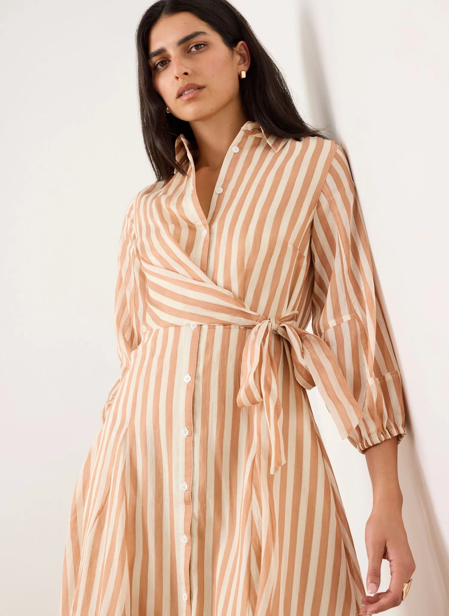Orange Stripe Wrap Midi Shirt Dress sold by Mint Velvet product image thumbnail 3