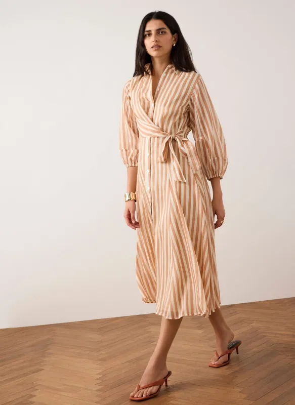 Orange Stripe Wrap Midi Shirt Dress sold by Mint Velvet