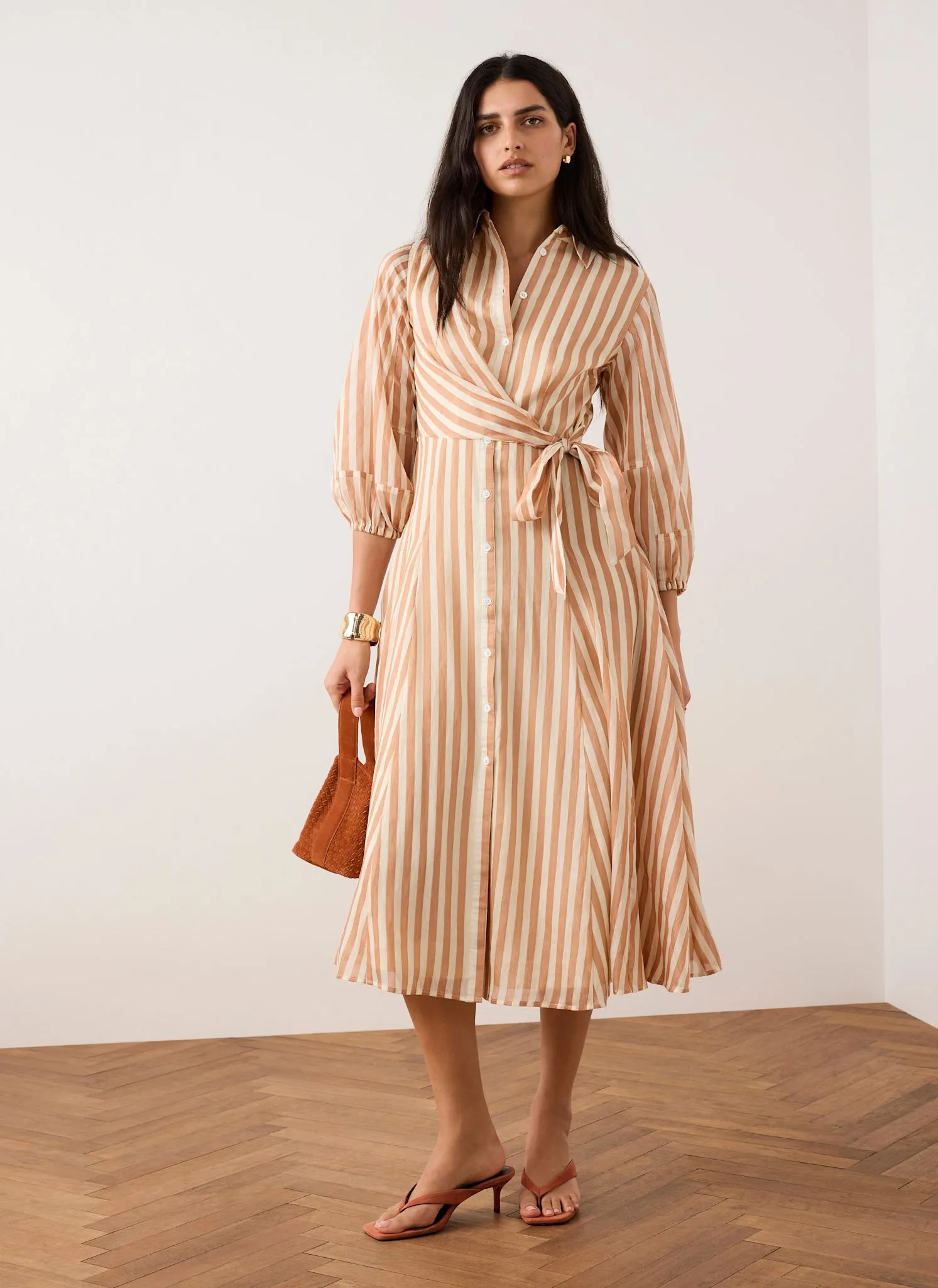 Orange Stripe Wrap Midi Shirt Dress sold by Mint Velvet product image thumbnail 4